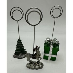Christmas Holiday  Present‎ Deer Tree Green Silver Photo Holders Lot Of 3